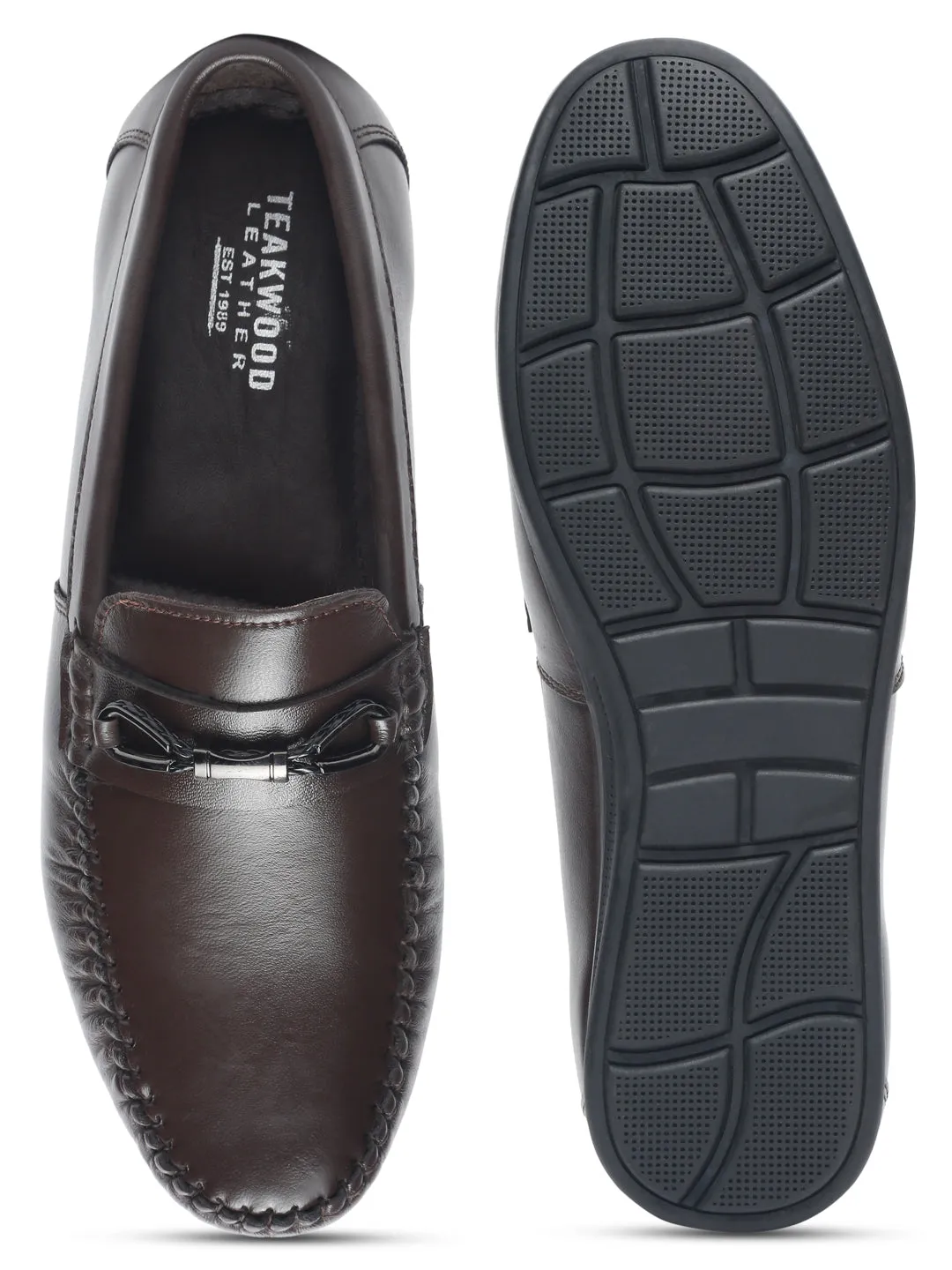 Men Brown Solid Leather Formal Slip-On