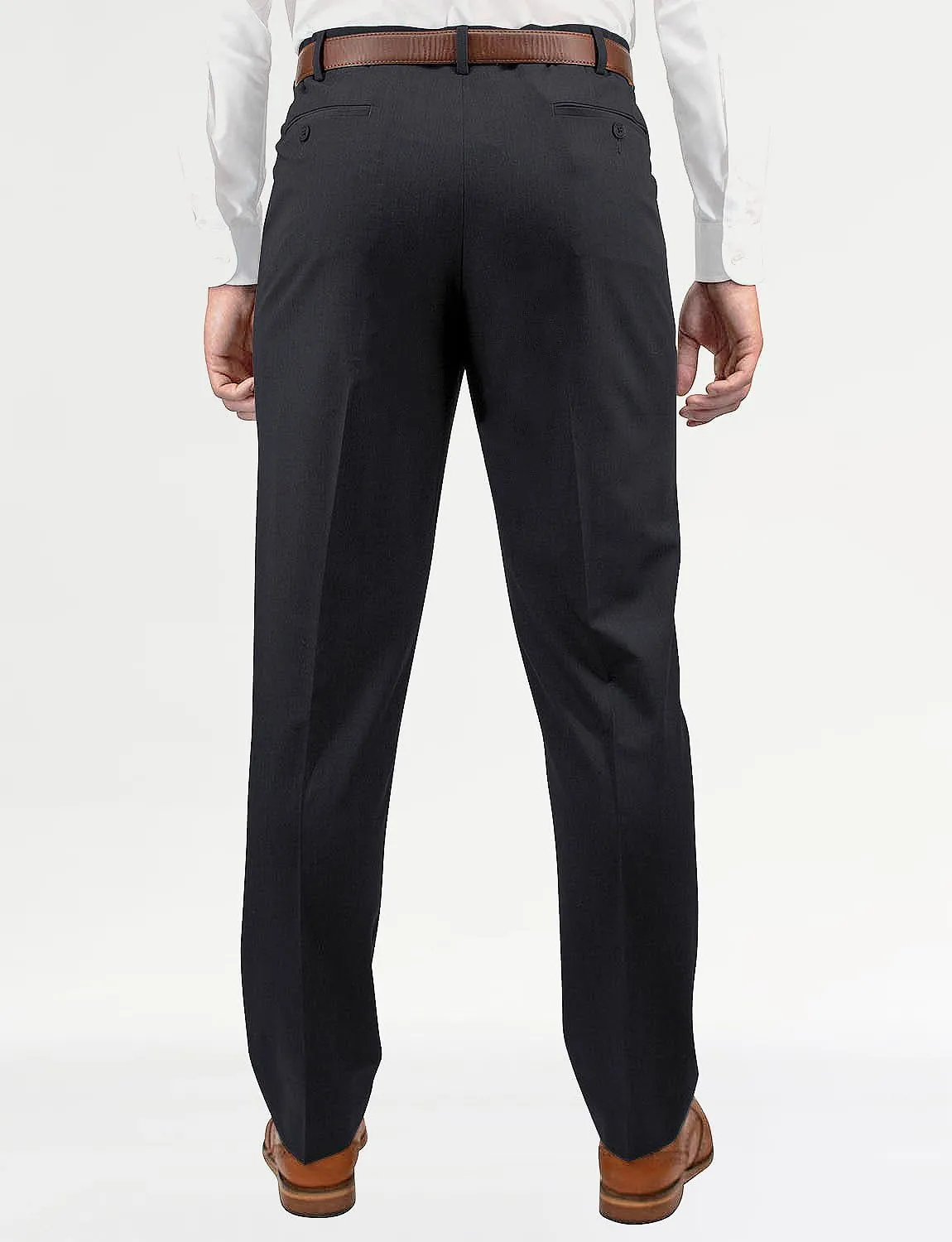 Men's 4 Way Stretch Trousers Classic Flat Front, Moisture Wicking & Soft Touch