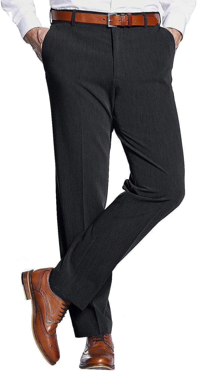 Men's 4 Way Stretch Trousers Classic Flat Front, Moisture Wicking & Soft Touch