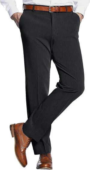 Men's 4 Way Stretch Trousers Classic Flat Front, Moisture Wicking & Soft Touch