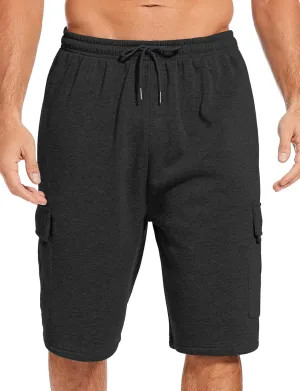 Mens Cargo Sweat Shorts Fleece Casual Athletic Workout Gym Jogger Shorts with 5 Pockets