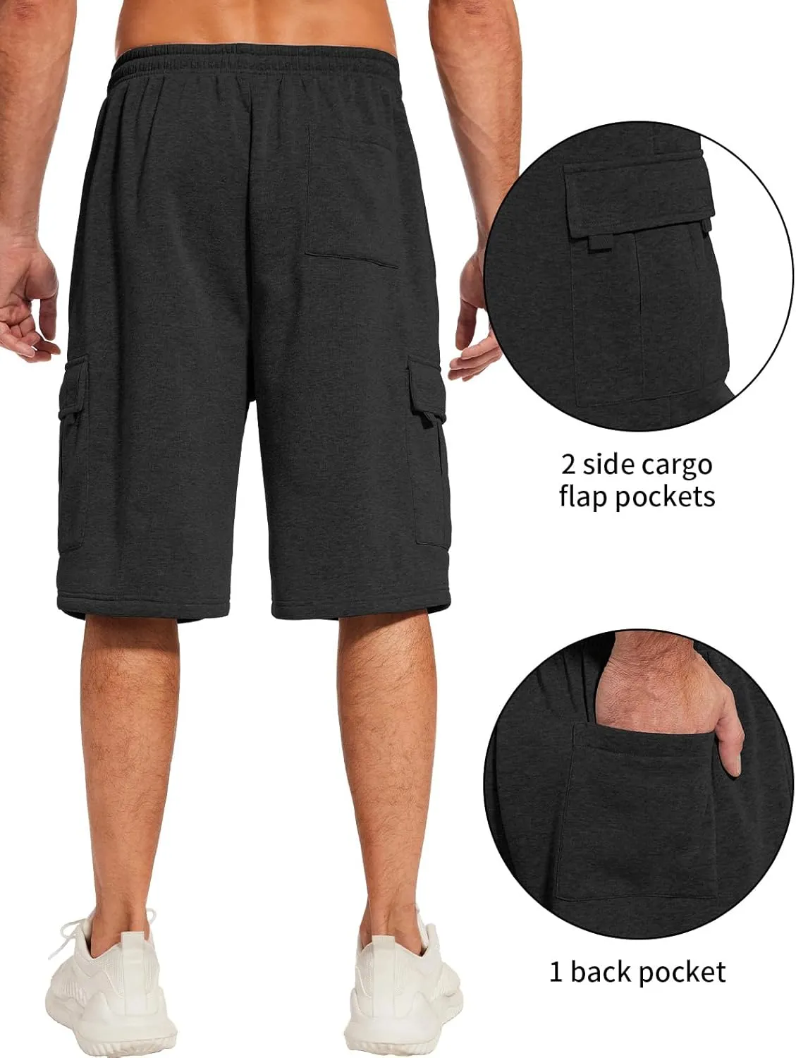 Mens Cargo Sweat Shorts Fleece Casual Athletic Workout Gym Jogger Shorts with 5 Pockets