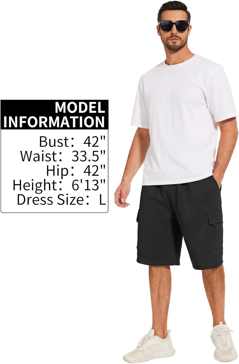 Mens Cargo Sweat Shorts Fleece Casual Athletic Workout Gym Jogger Shorts with 5 Pockets