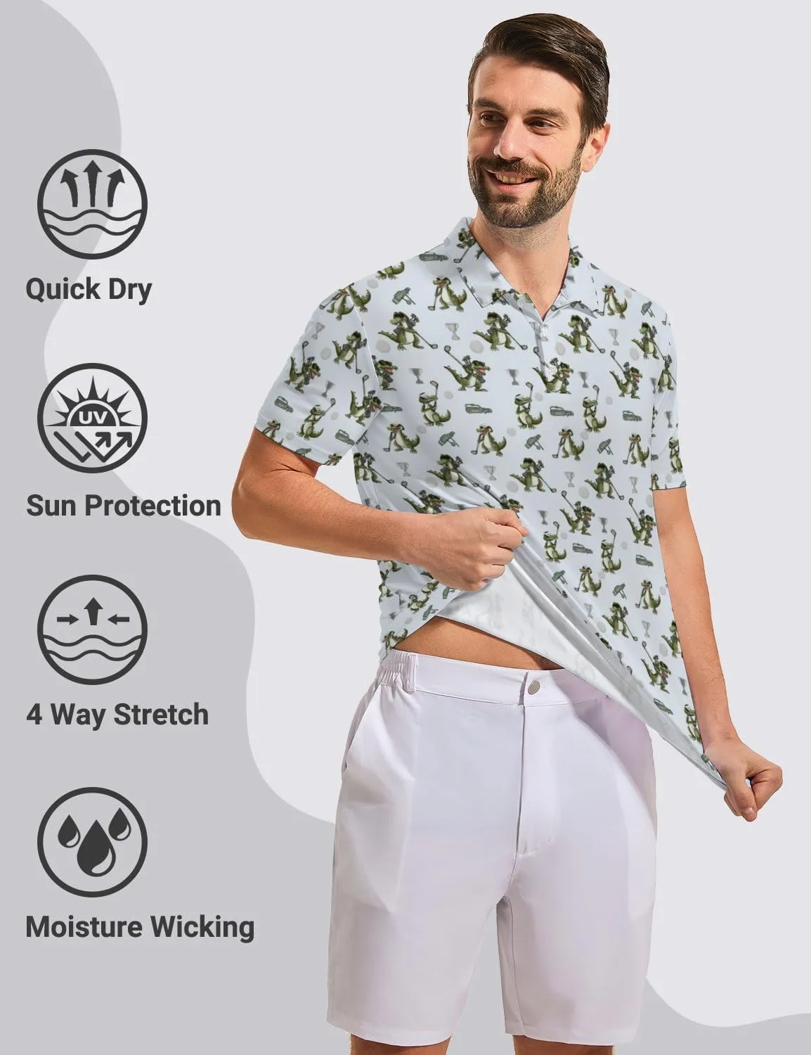Mens Funny Polo Shirts, Short Sleeve Golf Shirts, Moisture Wicking Quick-Dry Business Casual Shirt for Men