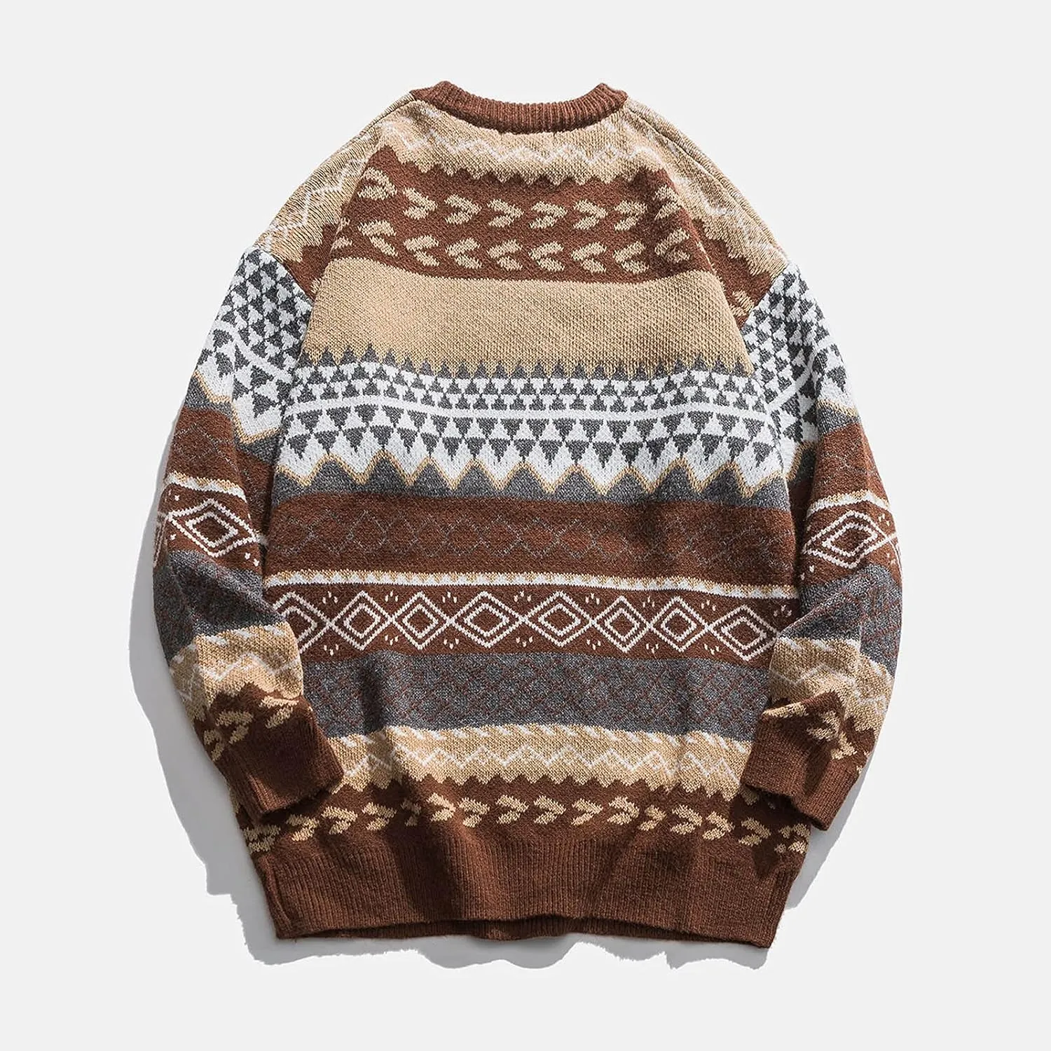 Mens Grassland Cow Vintage Oversize Knitted Sweater Long Sleeve Round Neck Knitted Pullover Jumper Unisex Fall Tops