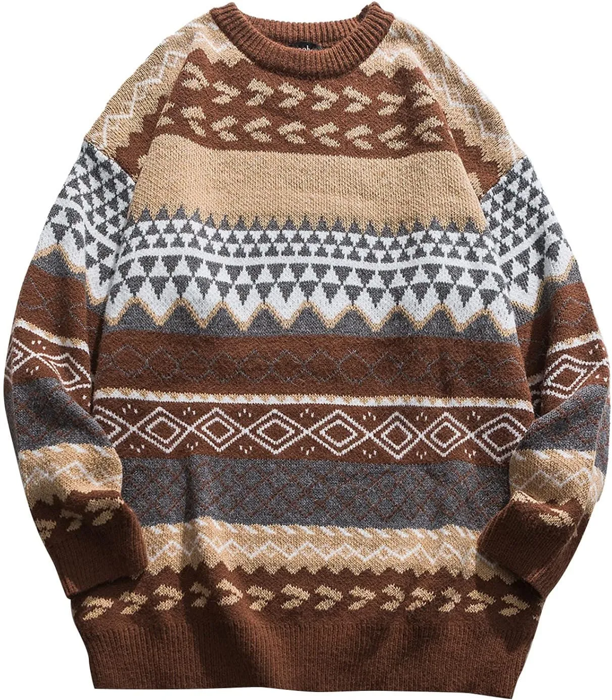 Mens Grassland Cow Vintage Oversize Knitted Sweater Long Sleeve Round Neck Knitted Pullover Jumper Unisex Fall Tops