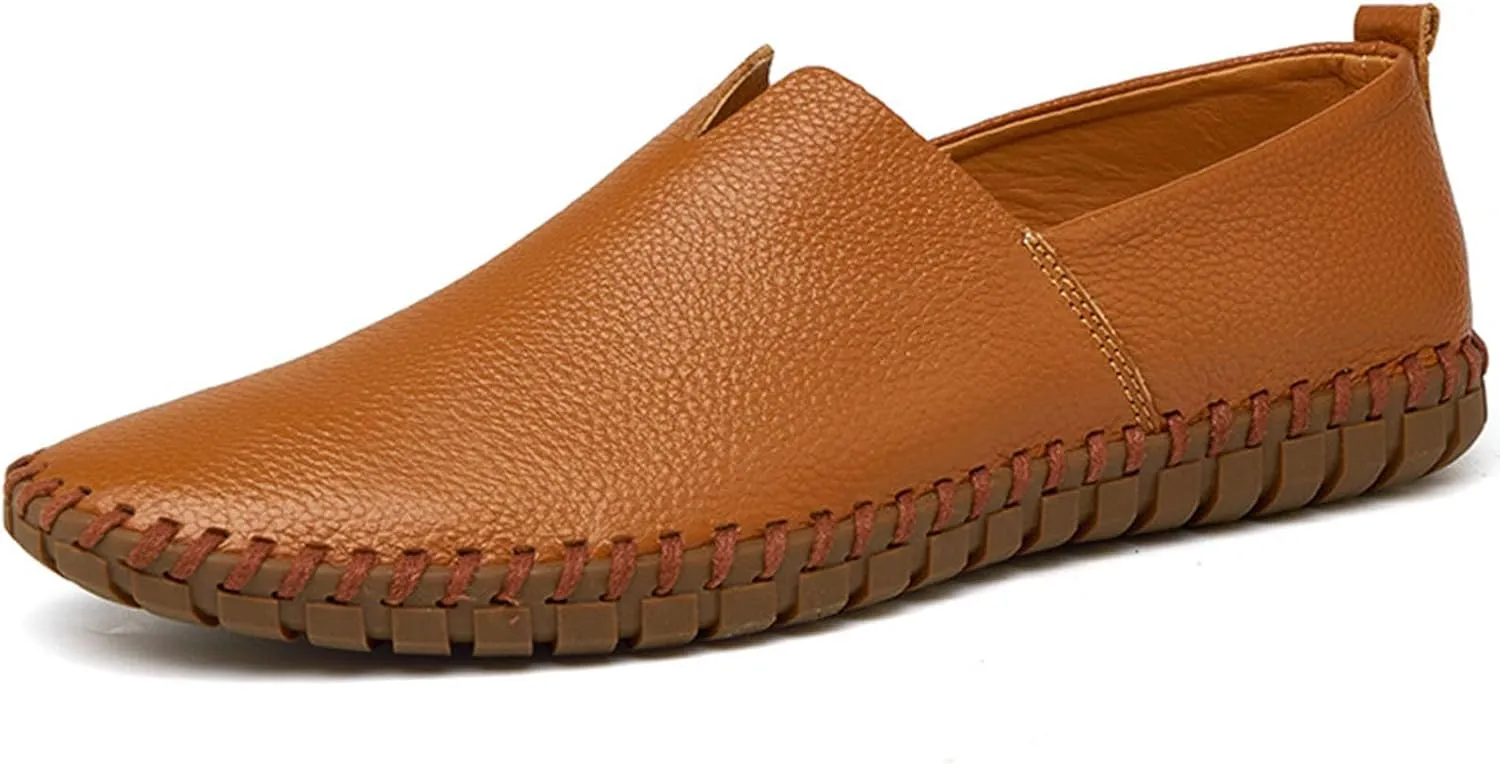 Men's Retro Hand-Stitched Leather Soft-Soled Loafers Fashion Casual Comfortable Soft Non-Slip Walking Shoes
