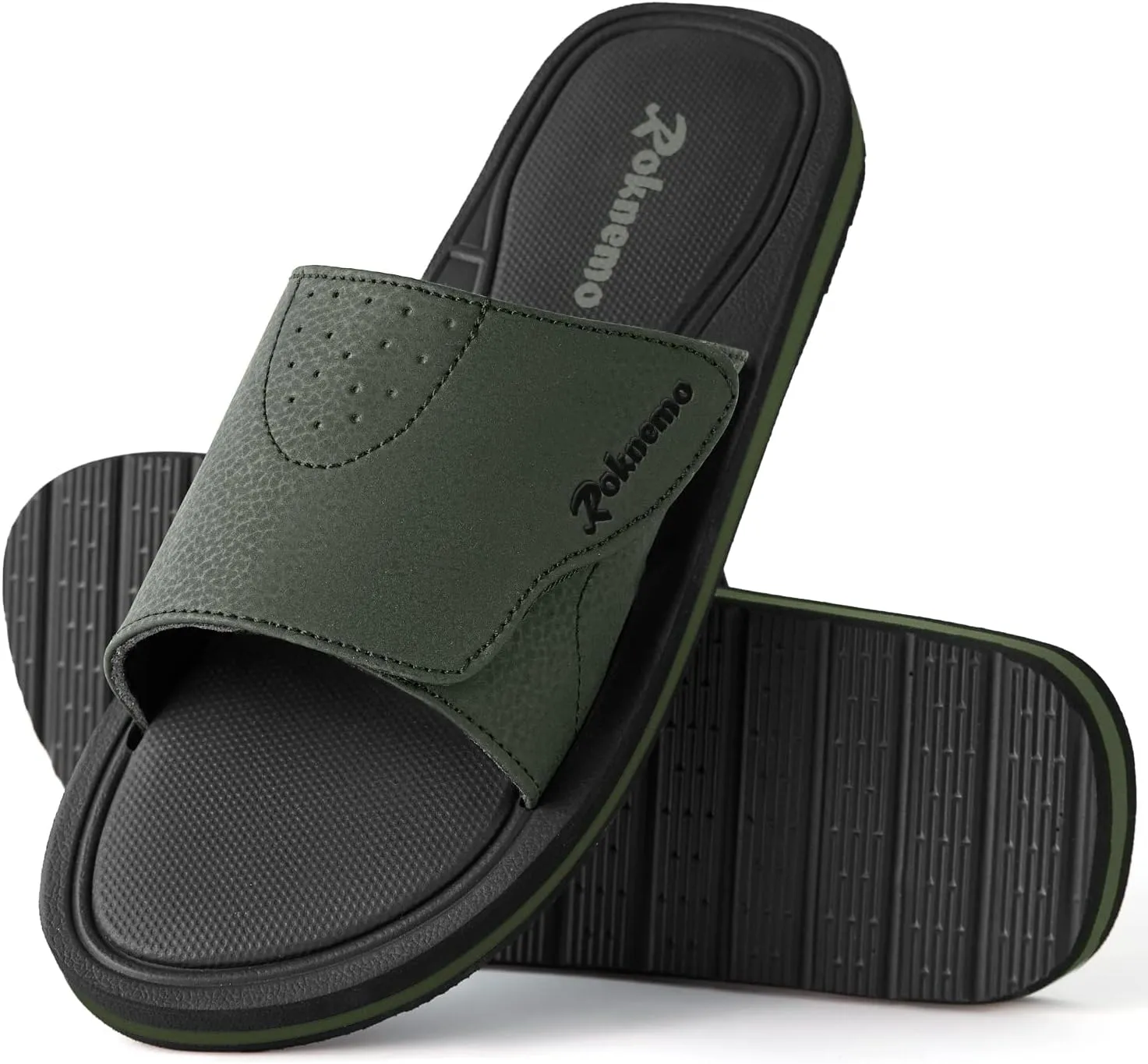 Mens Slide Sandals Adjustable Athletic Casual Comfort Lightweight Open Toe Slides Sport Sandals with Memory Foam Soft Cushion Footbed