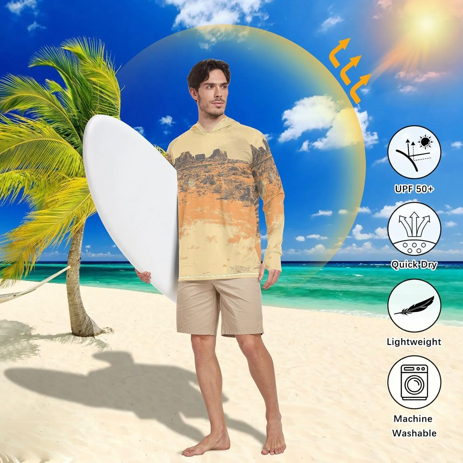 Mens Sun Hoodie Shirts UV Protection Long Sleeve Lightweight UPF 50  Rash Guard UV Shirts