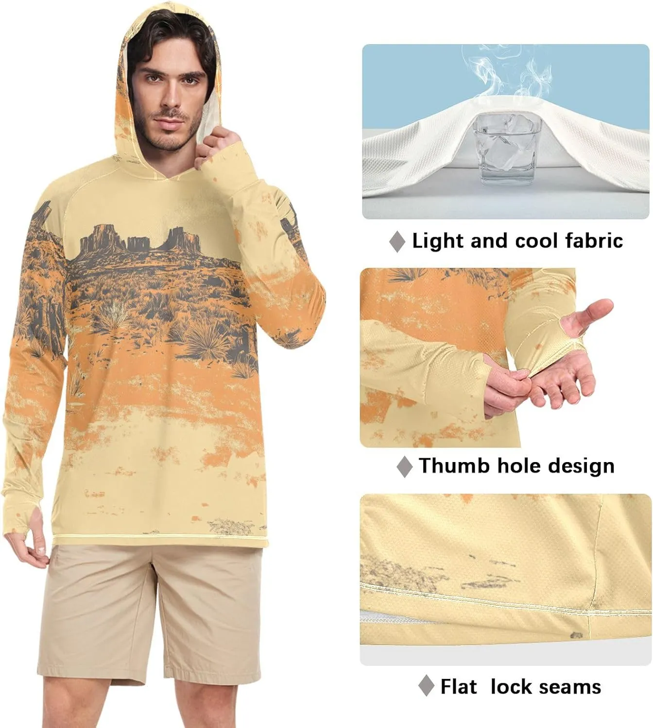 Mens Sun Hoodie Shirts UV Protection Long Sleeve Lightweight UPF 50  Rash Guard UV Shirts