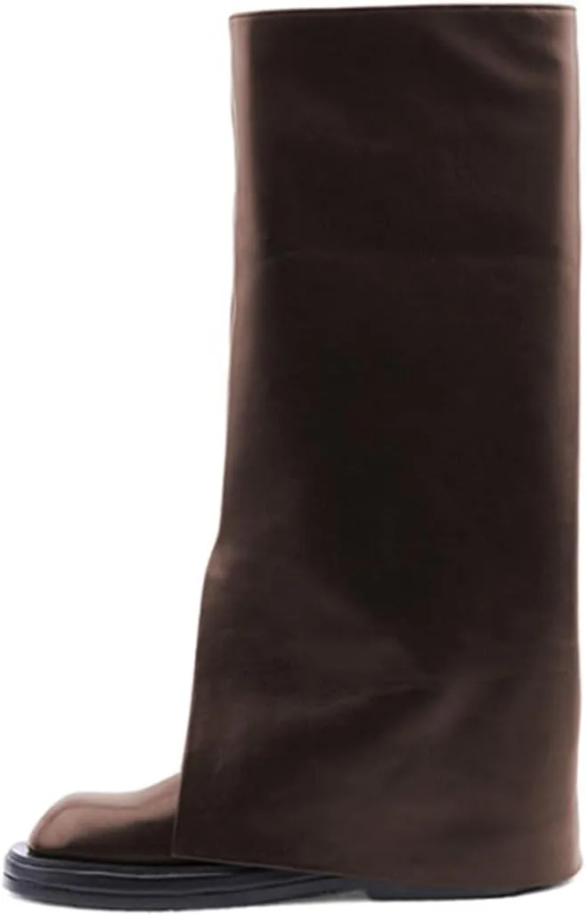 Milooey shoes Women Round Toe Knee High Boots Platform Comfortable Flat Riding Boots V Cut Fahion Party Shoes Size 4-16 Us