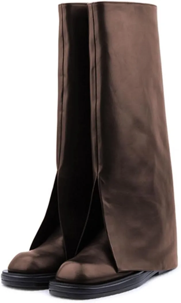 Milooey shoes Women Round Toe Knee High Boots Platform Comfortable Flat Riding Boots V Cut Fahion Party Shoes Size 4-16 Us