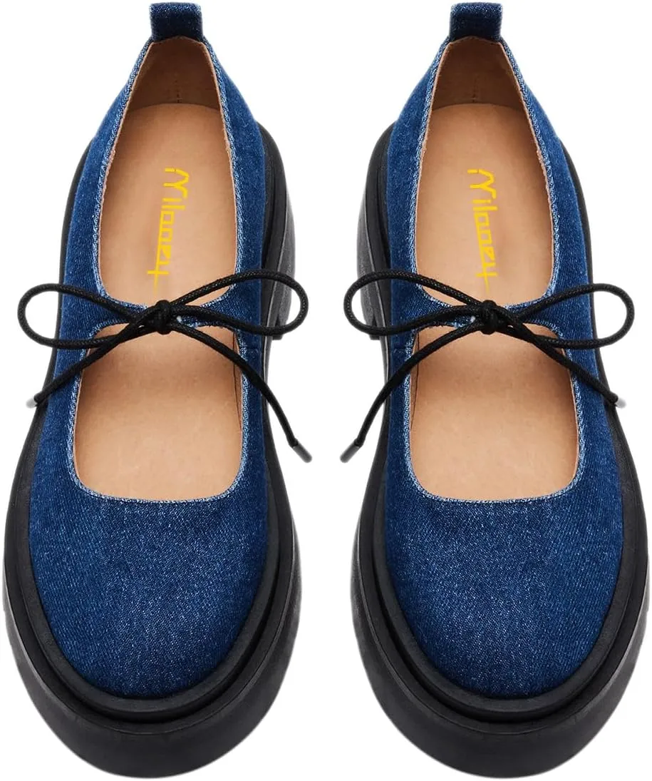 Milooey shoes Women's Fashion Round Toe Platform Mary Janes Cute Lace Up Chunky Heel Pumps Uniform Dress Party School Daily Shoes Size 4-16 Us