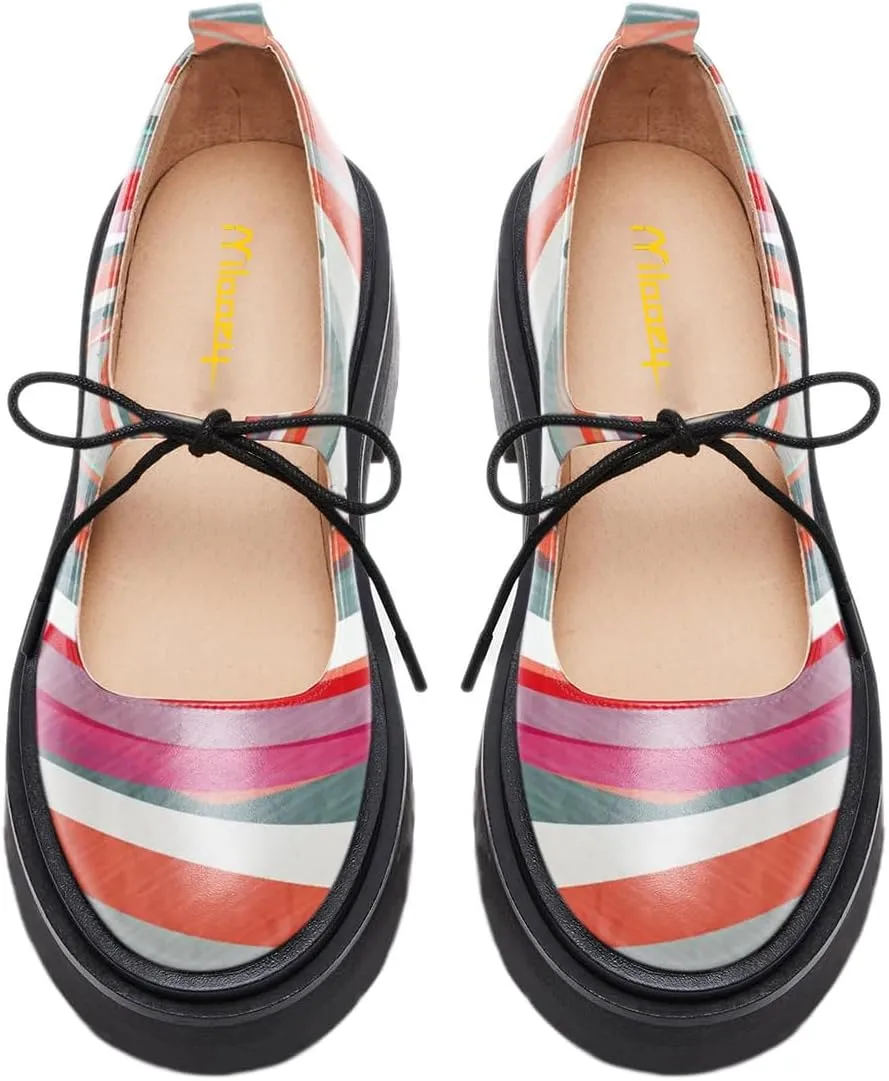 Milooey shoes Women's Fashion Round Toe Platform Mary Janes Cute Lace Up Chunky Heel Pumps Uniform Dress Party School Daily Shoes Size 4-16 Us