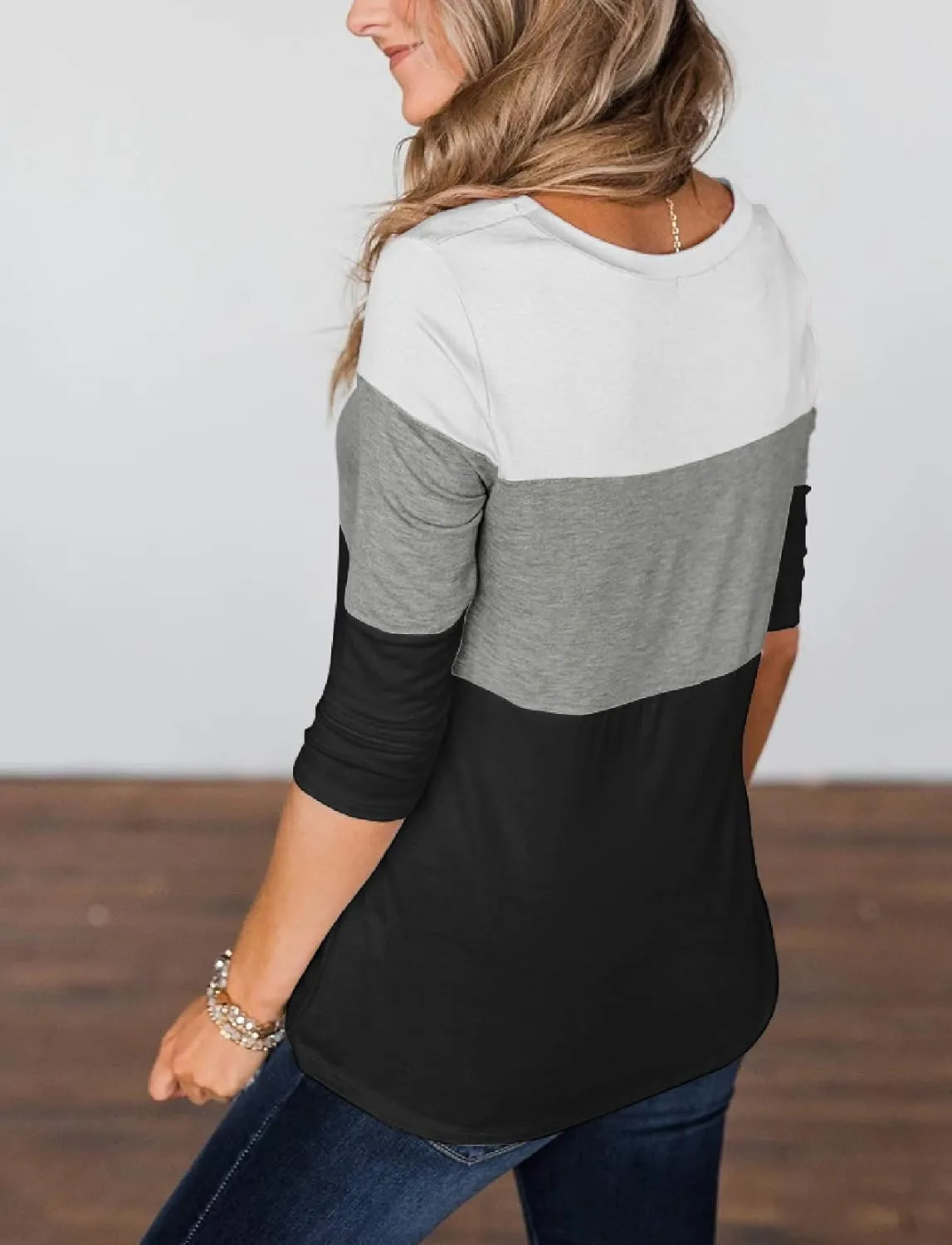 Minthunter Women's Half Sleeve T Shirts Casual Color Block Round Neck Spring Tops