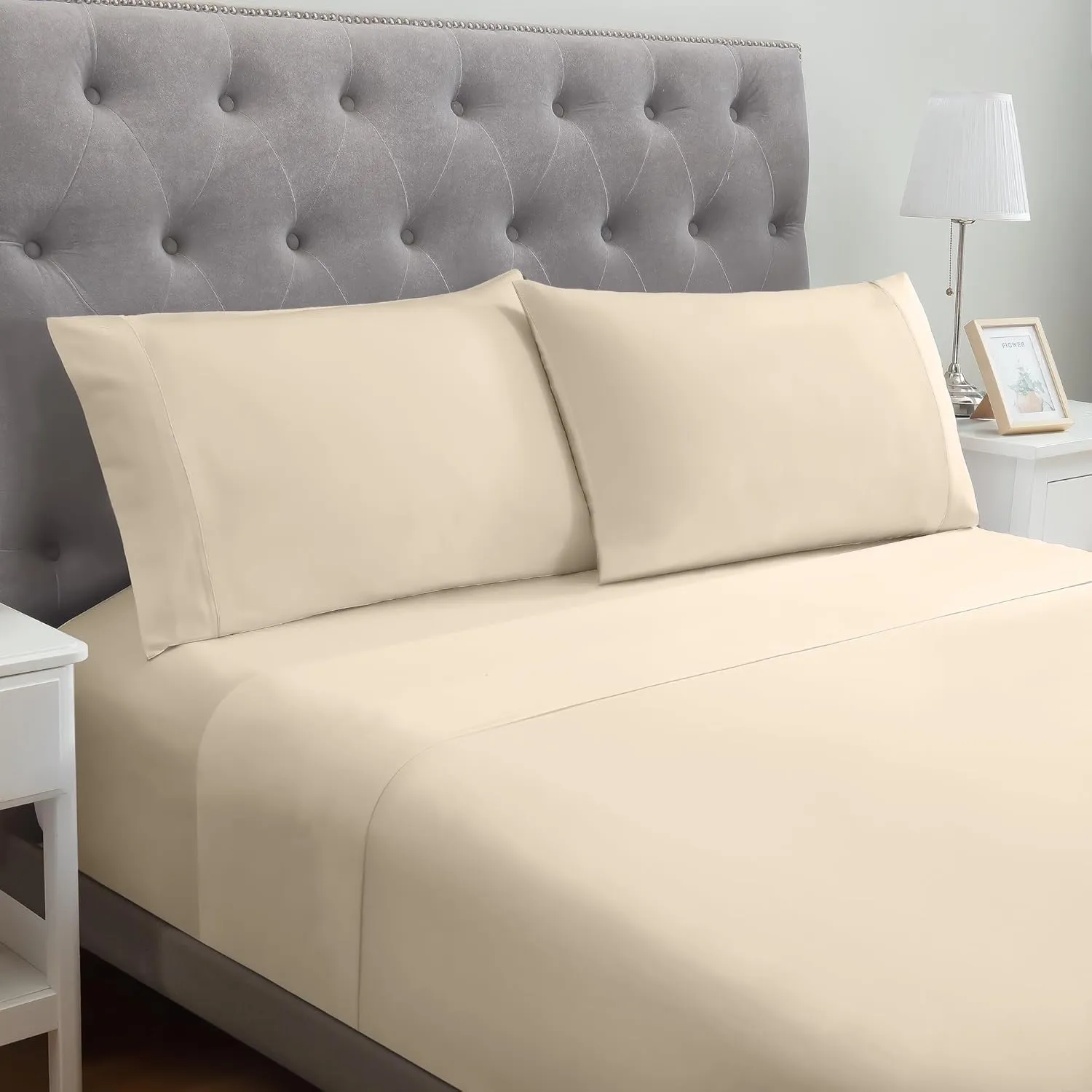 Modern Threads Soft Microfiber Solid Sheets - Luxurious Microfiber Bed Sheets - Includes Flat Sheet, Fitted Sheet with Deep Pockets, & Pillowcases Egg Shell Full