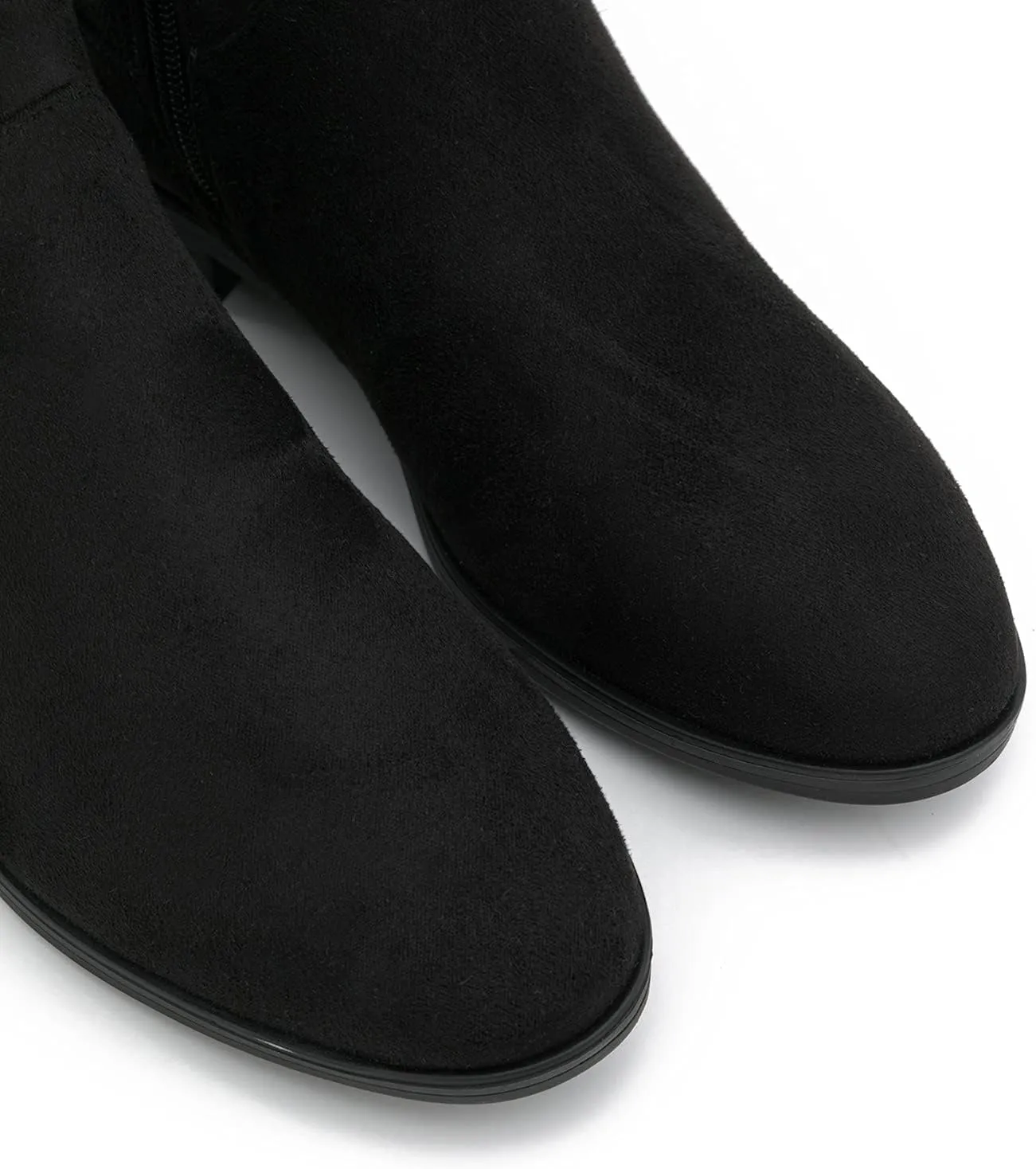 MOOMMO Women Mid Calf Slouch Boots Suede Calf High Boots Flats Flat Heel Long Boots Wide Calf Side Zipper Winter Boots Round Toe Flat Boots Retro Cute Casual Comfy Winter 4-13 M US
