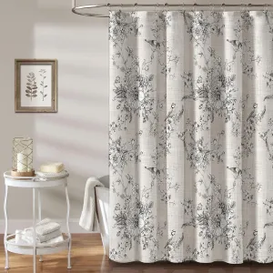 MUGINYU Black Vintage Floral Linen Shower Curtain - Bird & Leaf Print Pattern Farmhouse Rustic Toile Shower Curtains for Bathroom - French Country Bathroom Decor,72x72 Bath Curtain