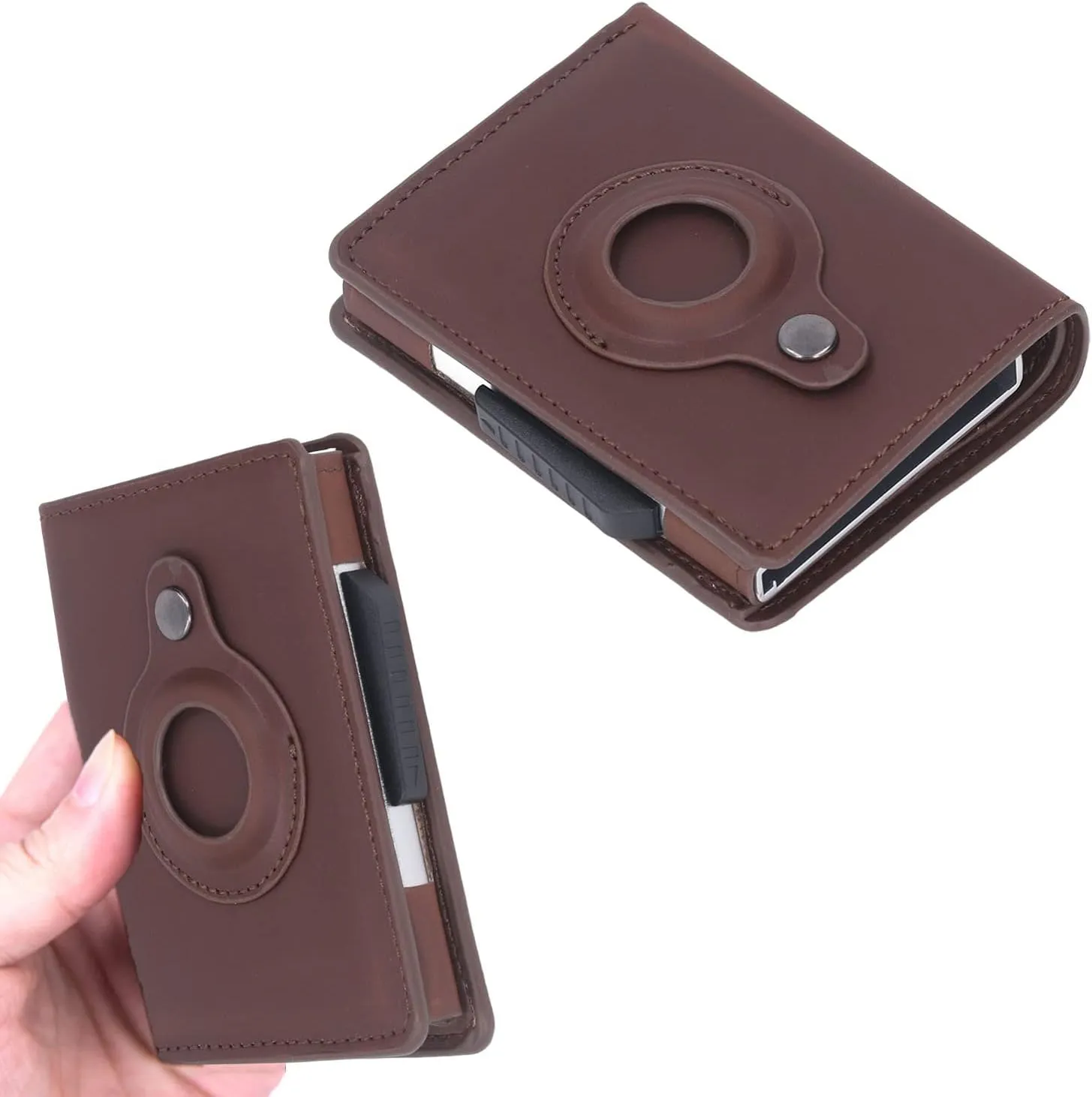 Multifunctional Card Bag, Radio Frequency Identification Devices Anti Loss Scratch Resistant Lightweight PU Leather Wallet Durable for Travel (Color : Brown)