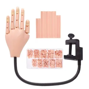 Nail art practicet trainer hand plastic flexible nail practice hand trainer nail hand with 200 pcs Nail Tips For Nail Specialists