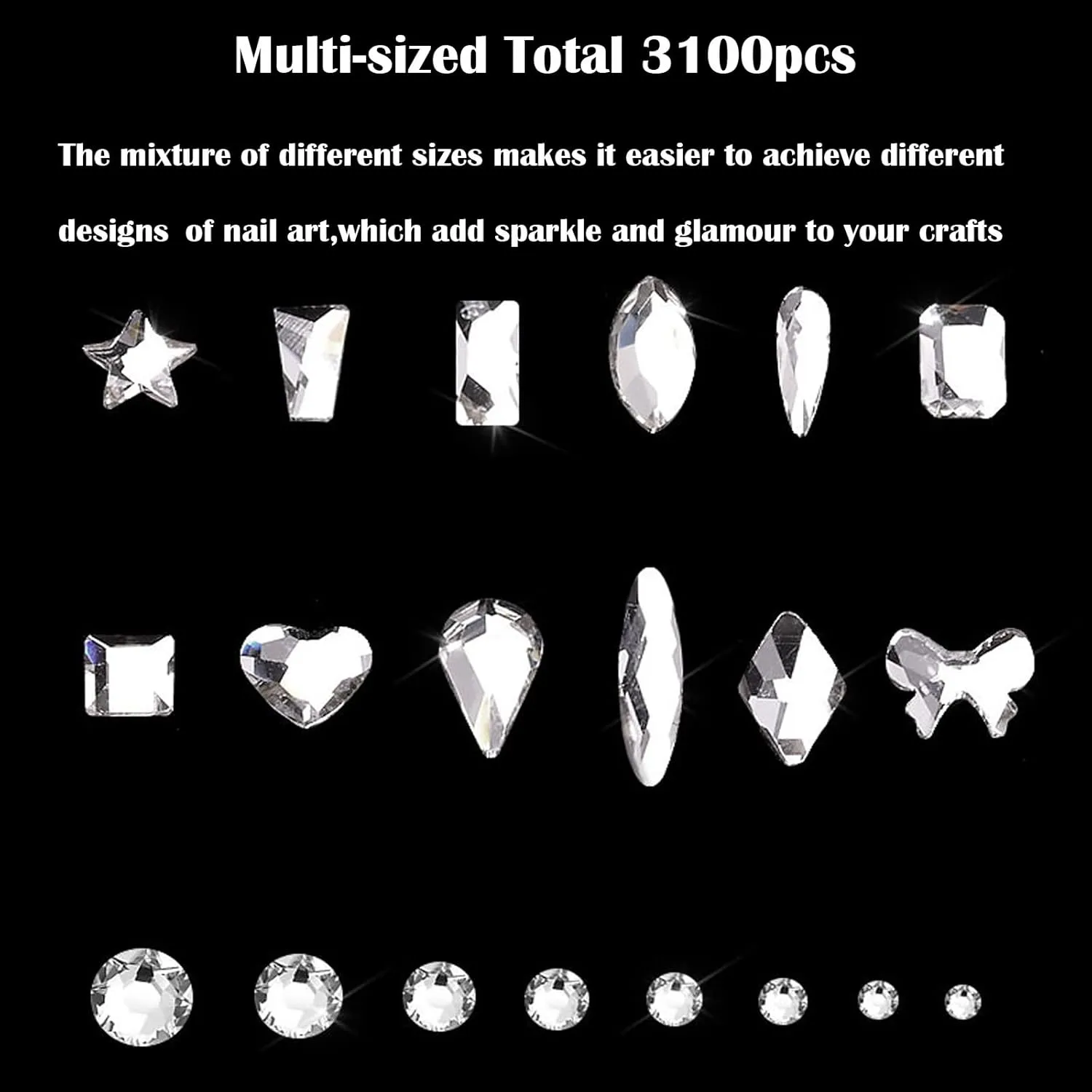 Nail Rhinestones Kit, Nail Art Decorations Flat AB Rhinestones Kit DIY Crafts Gemstones for Nail, Shoes, Clothes, Jewels (600 Clear diamonds   2500 flat rhinestone)