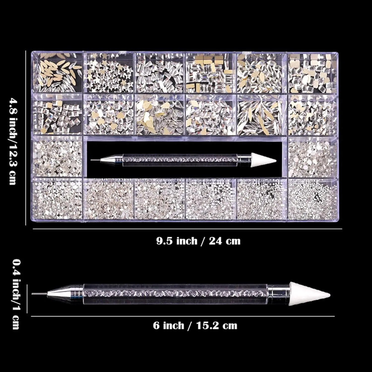 Nail Rhinestones Kit, Nail Art Decorations Flat AB Rhinestones Kit DIY Crafts Gemstones for Nail, Shoes, Clothes, Jewels (600 Clear diamonds   2500 flat rhinestone)