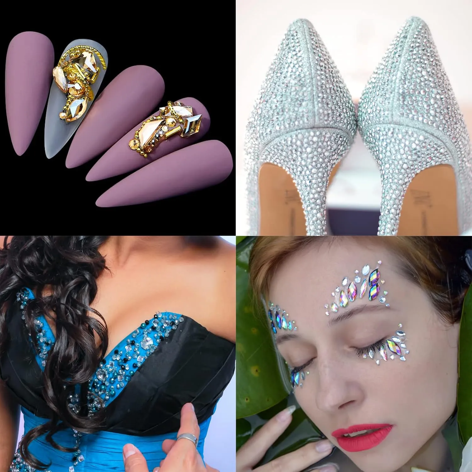 Nail Rhinestones Kit, Nail Art Decorations Flat AB Rhinestones Kit DIY Crafts Gemstones for Nail, Shoes, Clothes, Jewels (600 Clear diamonds   2500 flat rhinestone)