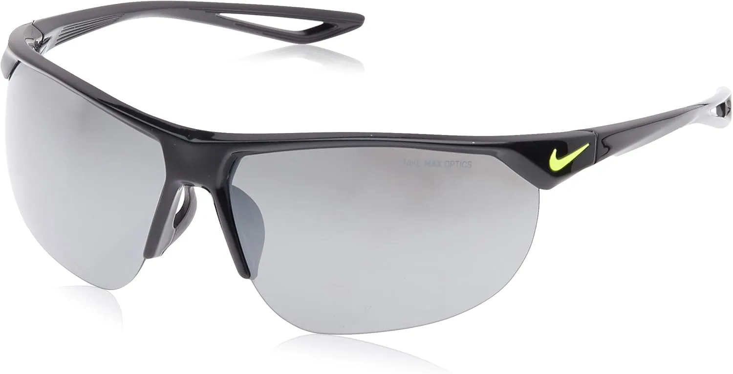 Nike Golf Cross Trainer Sunglasses, Black/Volt Frame, Grey with Silver Flash Lens