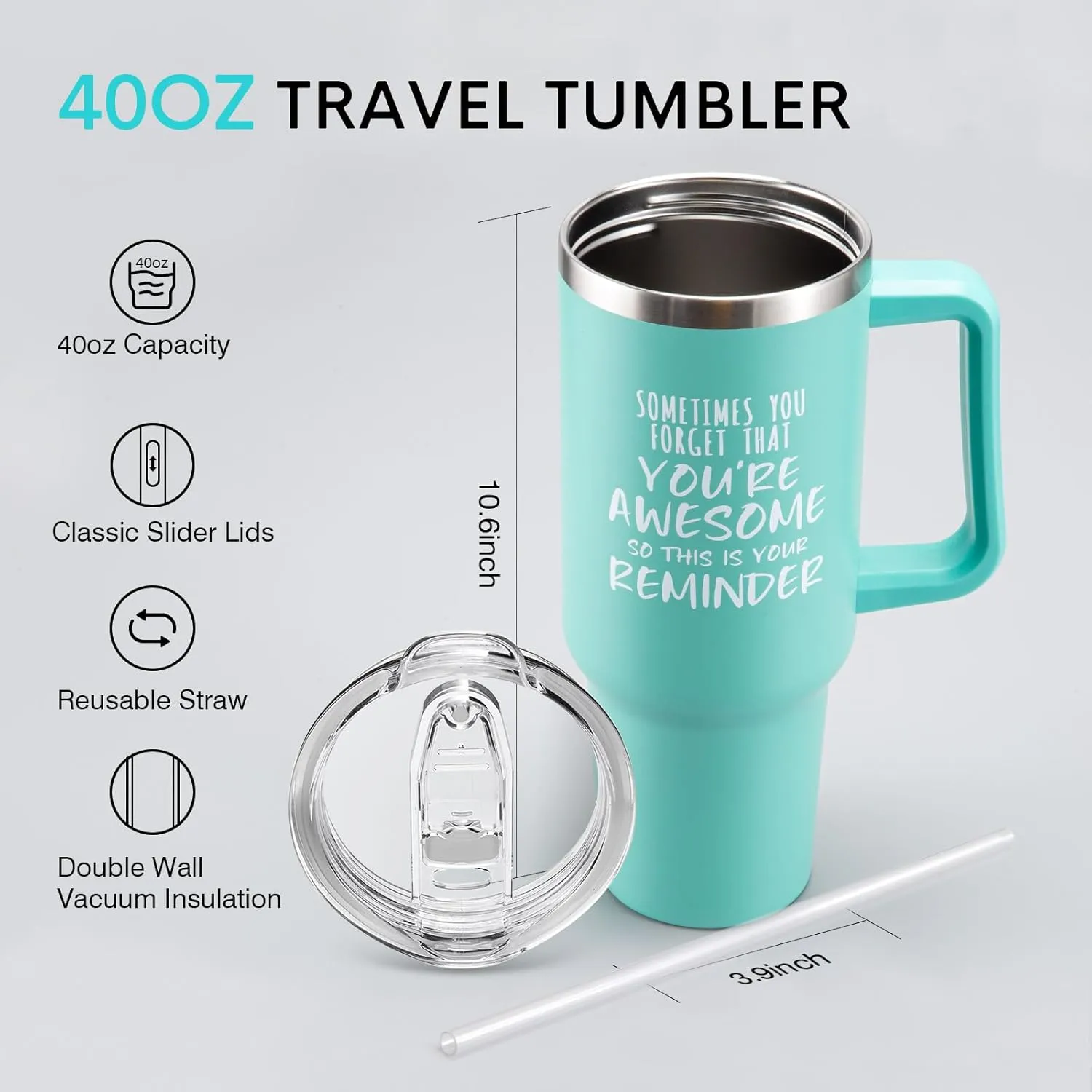 NOWWISH Gifts for Women, Birthday Inspirational Thank You GIfts for Women Mom Wife with this Funny Tumbler, 40 oz Tumbler with Handle and Straw - Green