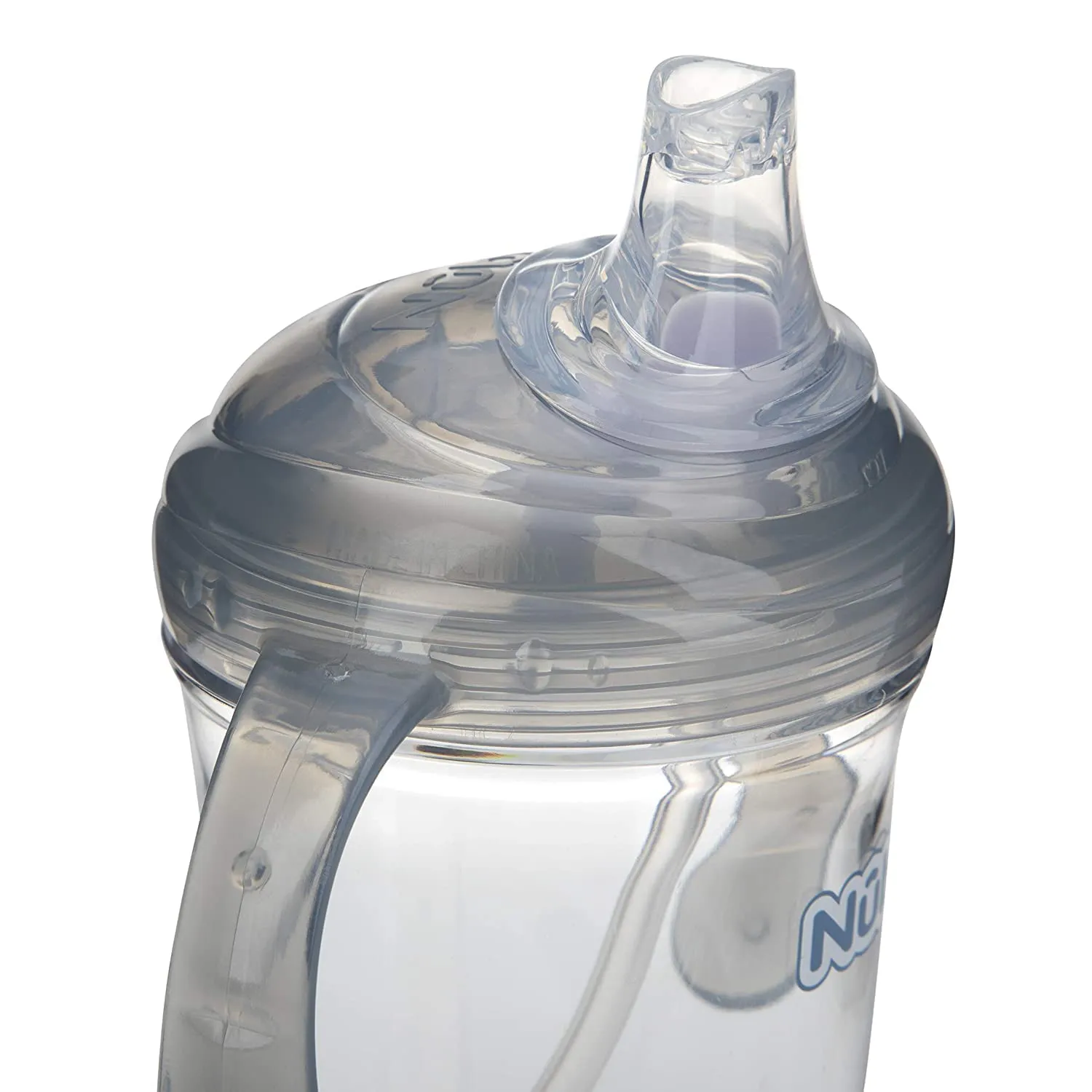 Nuby No Spill 360 Weighted Straw Grip N' Sip Tritan Cup with Hygienic Cover, 8 Oz, Trainer Cup (Blue/Grey)
