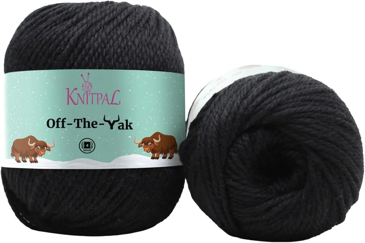 Off-The-Yak Wool Yarn for Crocheting, 3 Skeins, 360Yds/300G, Free Patterns - Wool Acrylic Blend Yarn for Knitting - #4 Medium Worsted Weight - Black Ink
