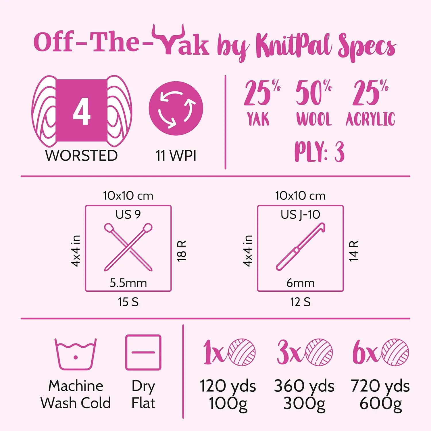 Off-The-Yak Wool Yarn for Crocheting, 3 Skeins, 360Yds/300G, Free Patterns - Wool Acrylic Blend Yarn for Knitting - #4 Medium Worsted Weight - Black Ink
