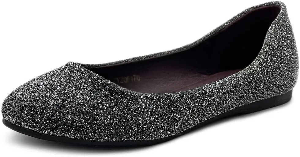 Ollio Women's Shoes Ballet Glitter Low Heel Round Toe Flat ZOF170