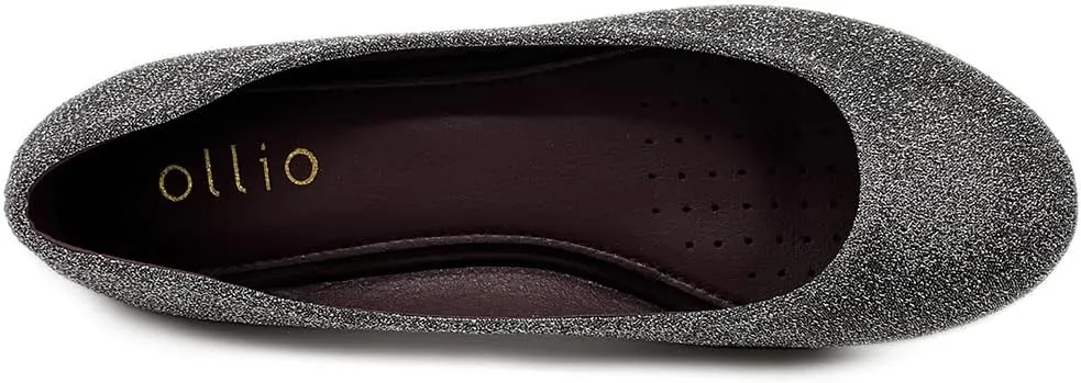 Ollio Women's Shoes Ballet Glitter Low Heel Round Toe Flat ZOF170
