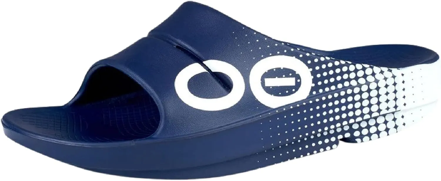 OOFOS OOahh Sport Recovery Slide, Navy Matrix - Women’s Size 6, Men’s Size 4