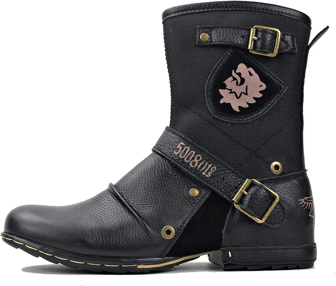 OSSTONE Moto Boots for Men Designer Fashion Zipper-up Leather Chukka western Boots Casual Shoes OS-5008-1-HH-US