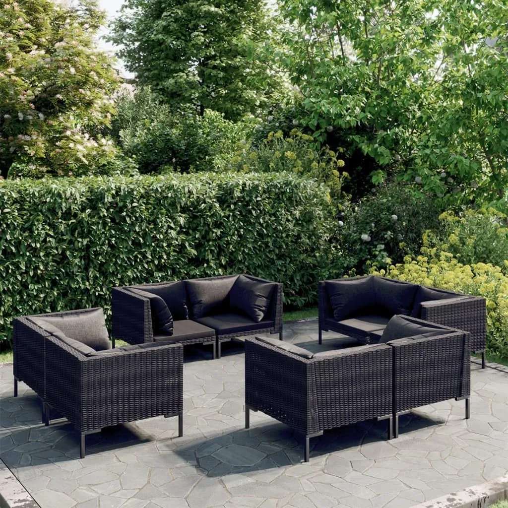 Outdoor Patio Furniture,8 Piece Patio Lounge Set with Cushions Poly Rattan Dark GrayDesigned for Camping, Resting, Outdoors.