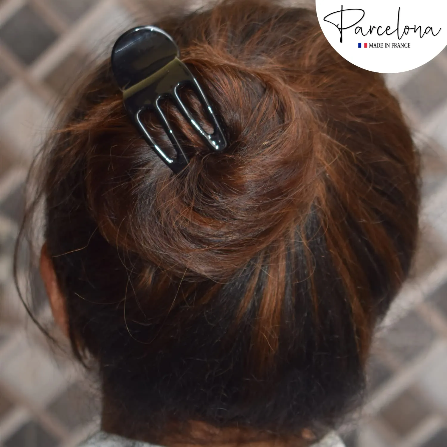 Parcelona French Simply Bear Paw Black Medium 3" Celluloid Side Slide In Jaw Yoga Hair Claw Clip Clamp for Women and Girls, Made in France