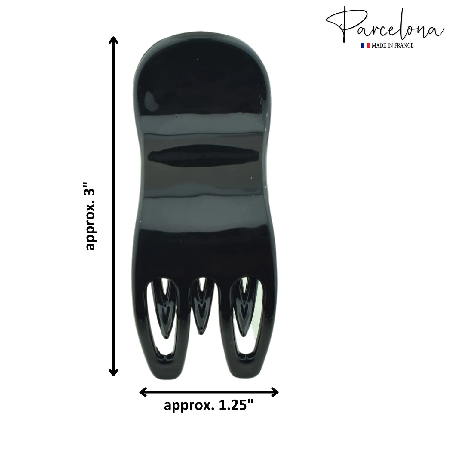 Parcelona French Simply Bear Paw Black Medium 3" Celluloid Side Slide In Jaw Yoga Hair Claw Clip Clamp for Women and Girls, Made in France