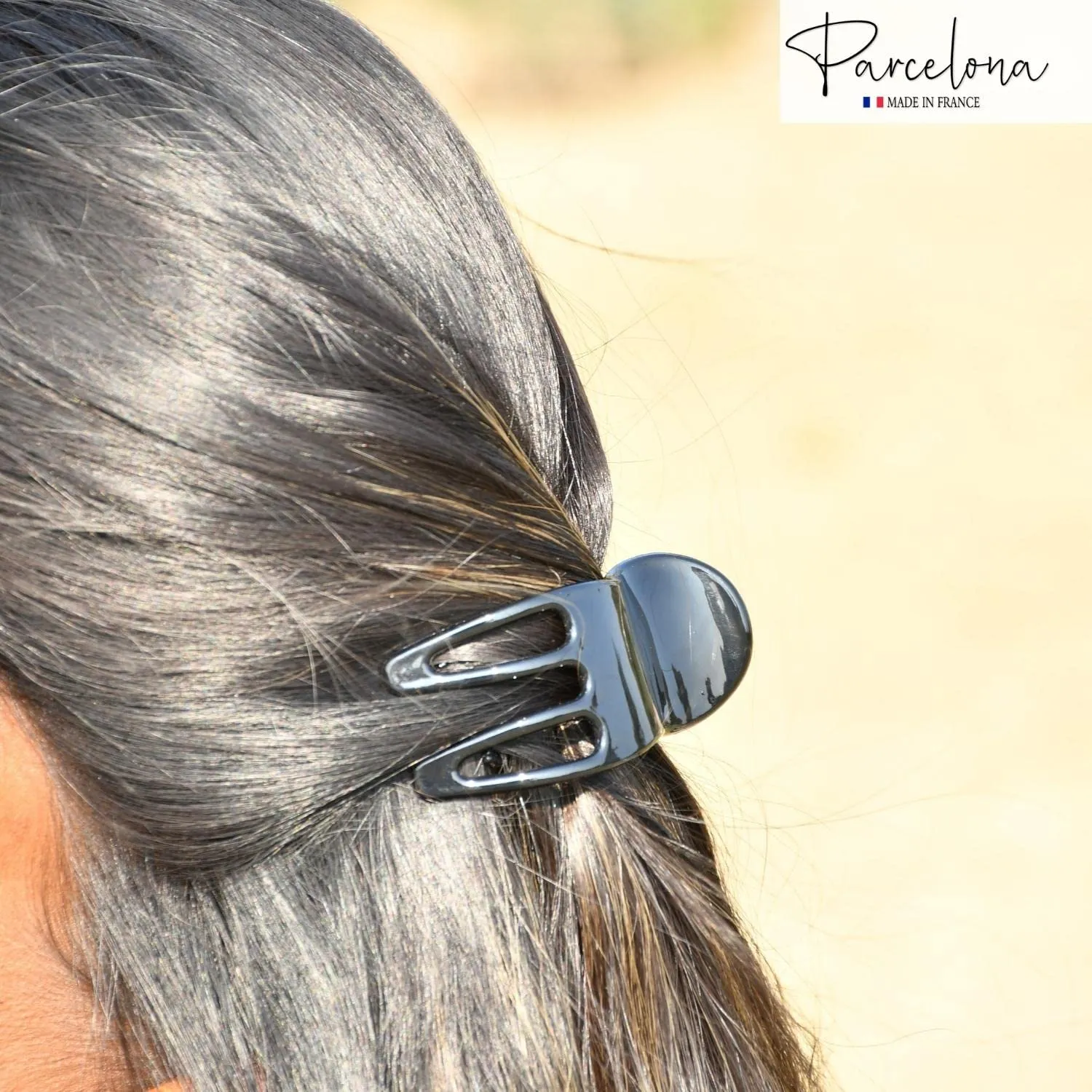 Parcelona French Simply Bear Paw Black Medium 3" Celluloid Side Slide In Jaw Yoga Hair Claw Clip Clamp for Women and Girls, Made in France
