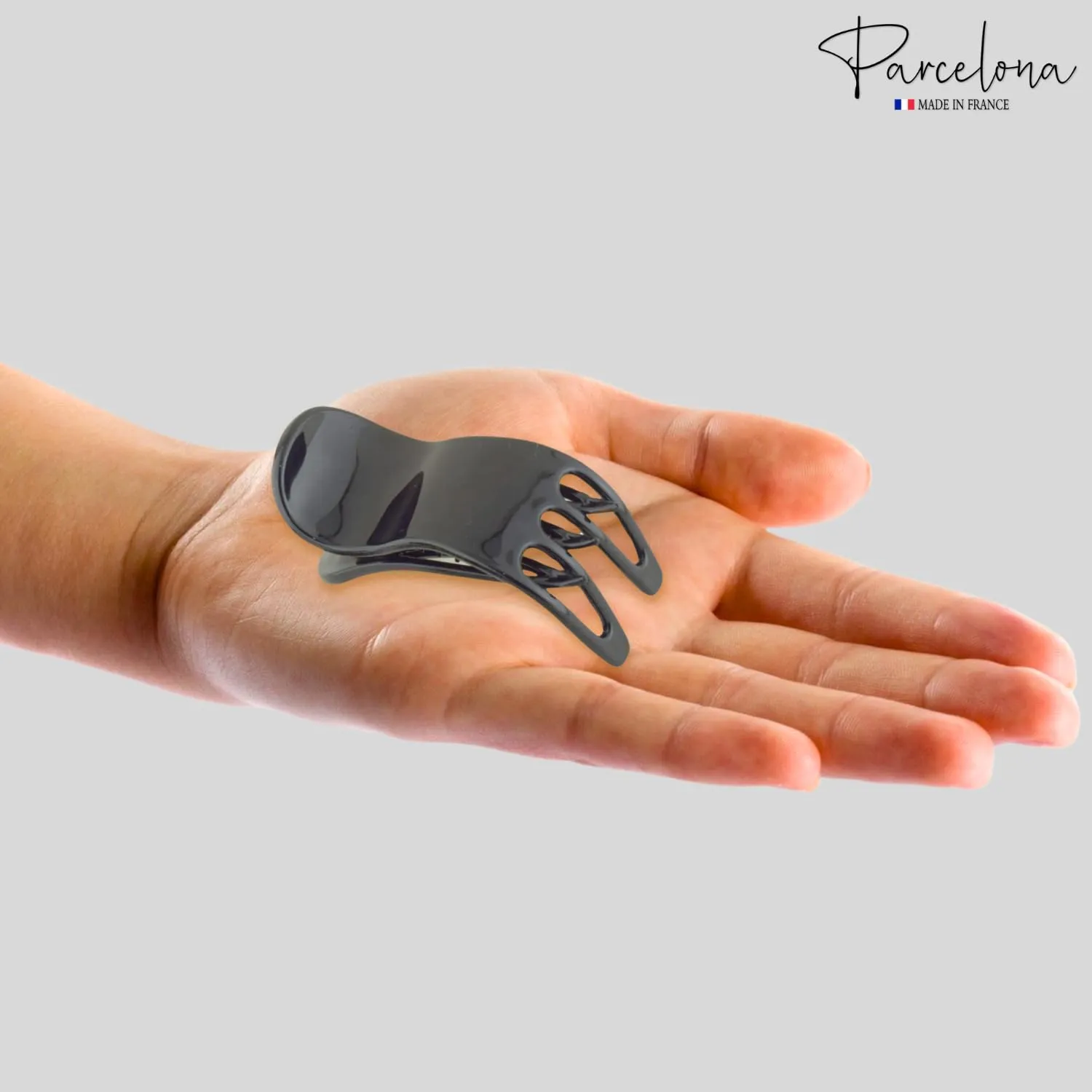 Parcelona French Simply Bear Paw Black Medium 3" Celluloid Side Slide In Jaw Yoga Hair Claw Clip Clamp for Women and Girls, Made in France