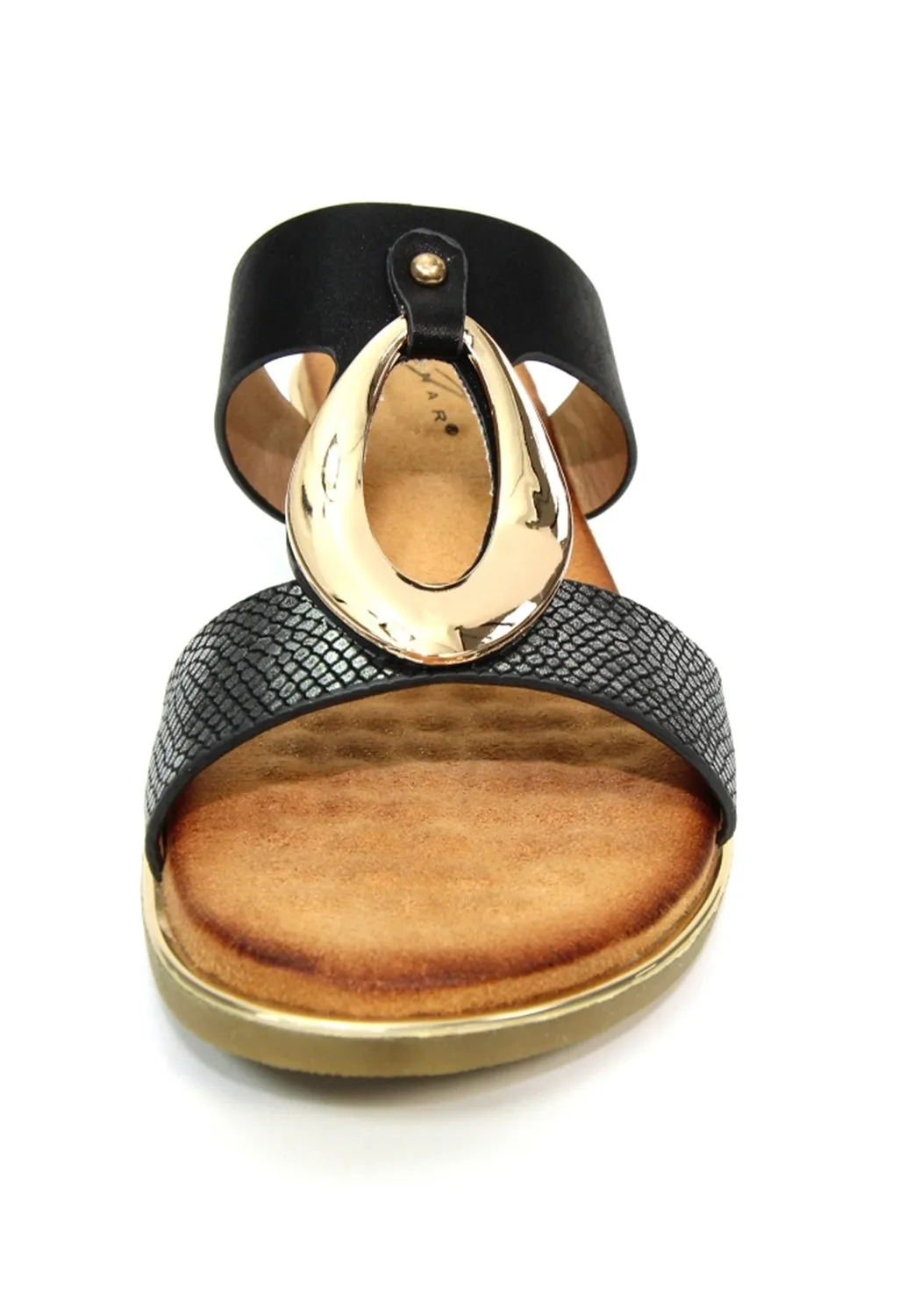 Pennita Black Low Wedge Sandal