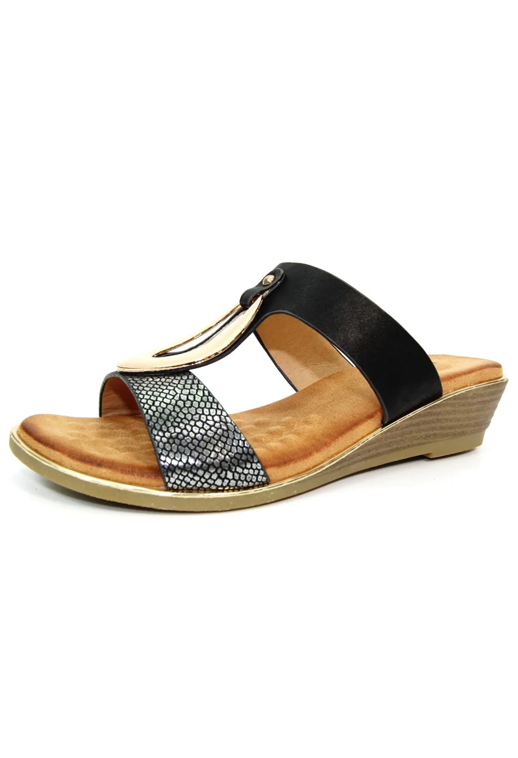 Pennita Black Low Wedge Sandal