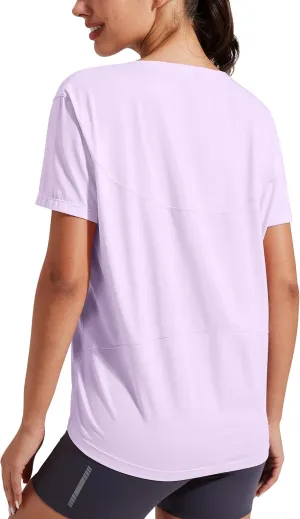 Pioneer Camp Women's Bamboo Viscose Short Sleeve Shirts Boat Neck Loose Fit Gym Workout T-Shirt Athletic Casual Tops