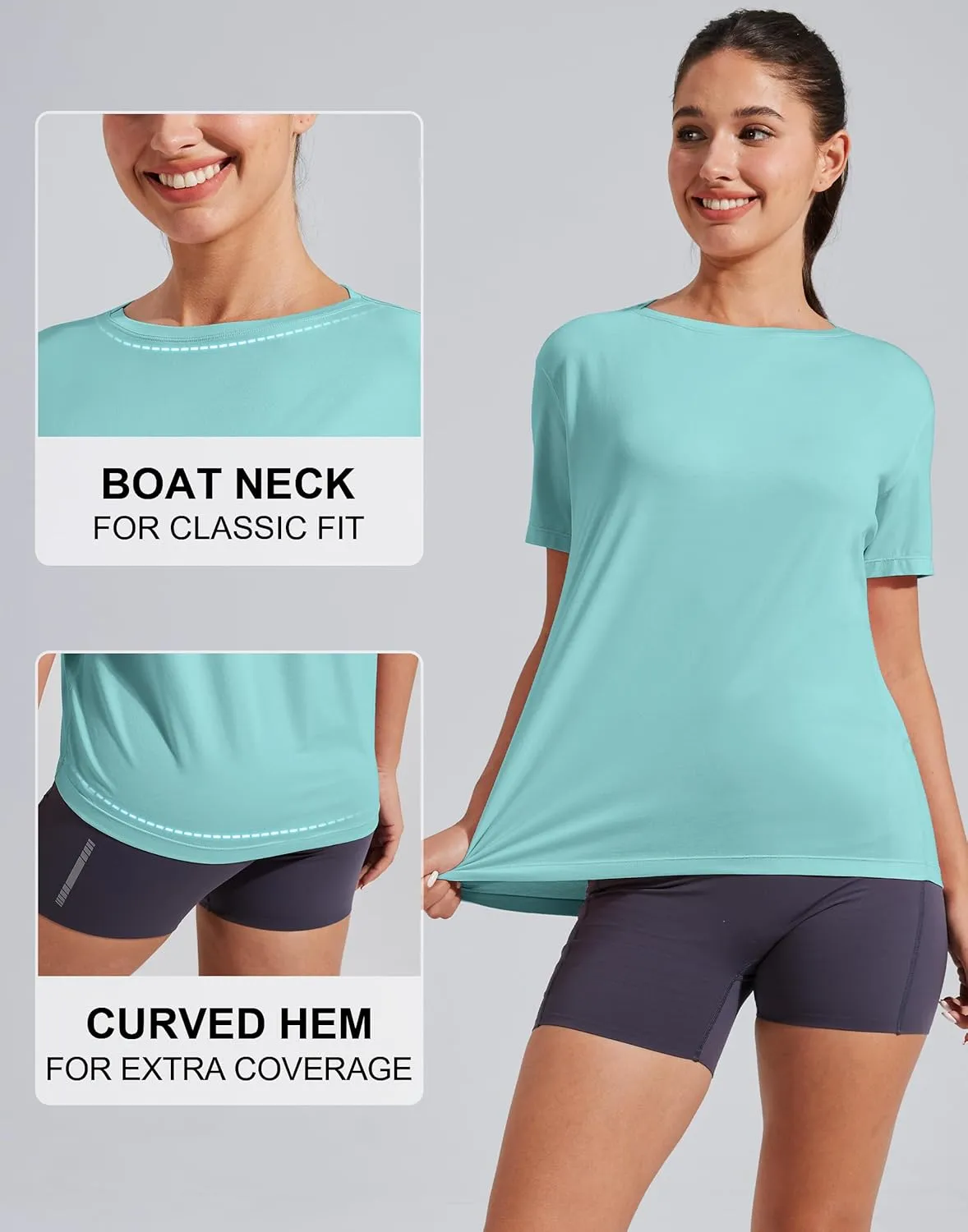 Pioneer Camp Women's Bamboo Viscose Short Sleeve Shirts Boat Neck Loose Fit Gym Workout T-Shirt Athletic Casual Tops
