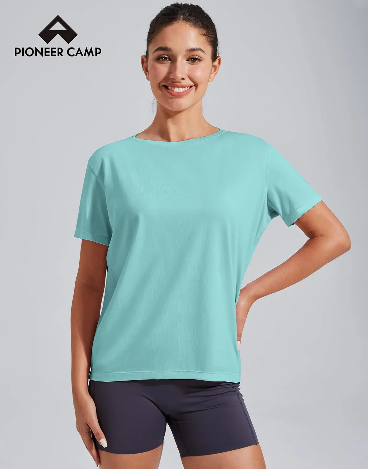 Pioneer Camp Women's Bamboo Viscose Short Sleeve Shirts Boat Neck Loose Fit Gym Workout T-Shirt Athletic Casual Tops