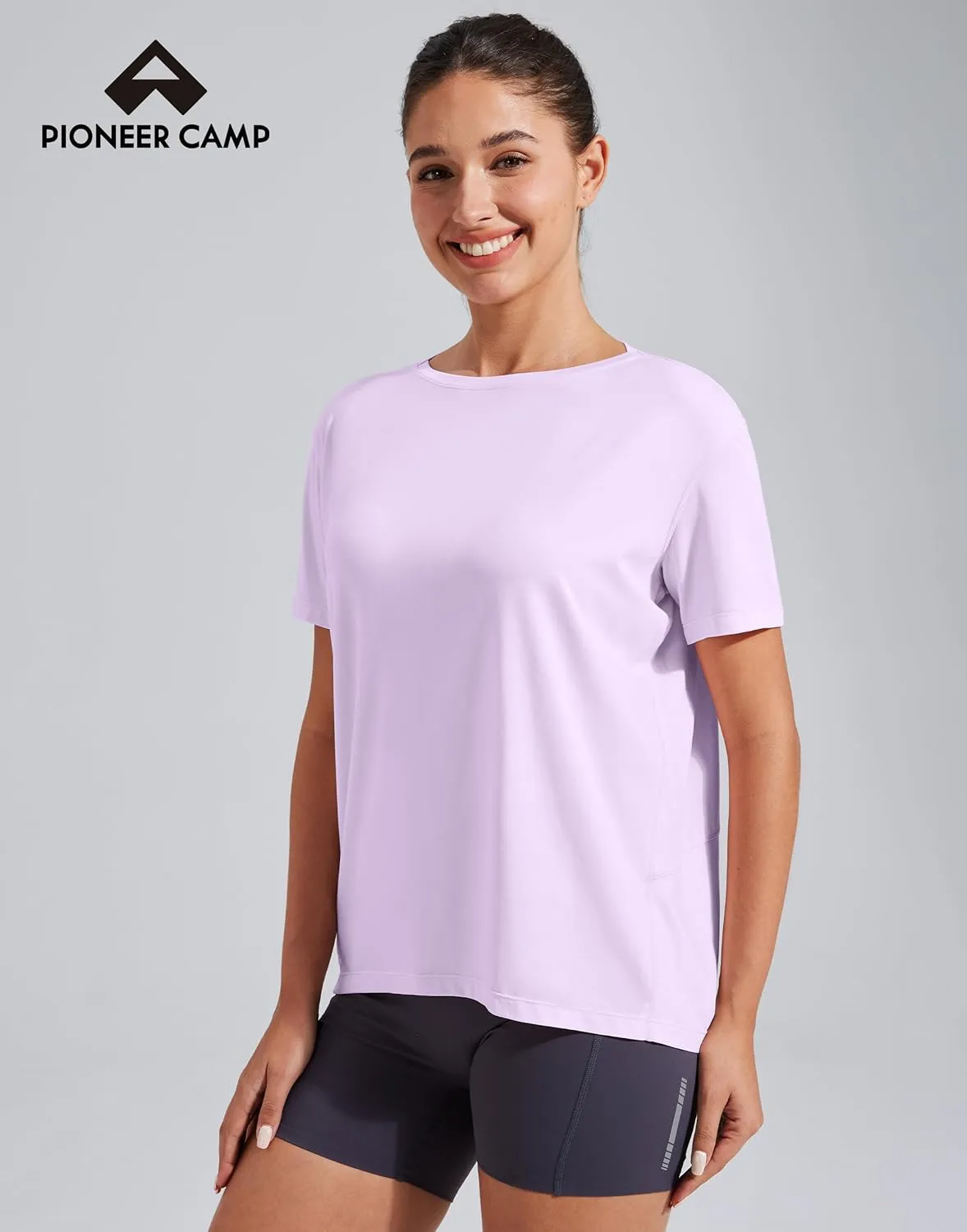Pioneer Camp Women's Bamboo Viscose Short Sleeve Shirts Boat Neck Loose Fit Gym Workout T-Shirt Athletic Casual Tops