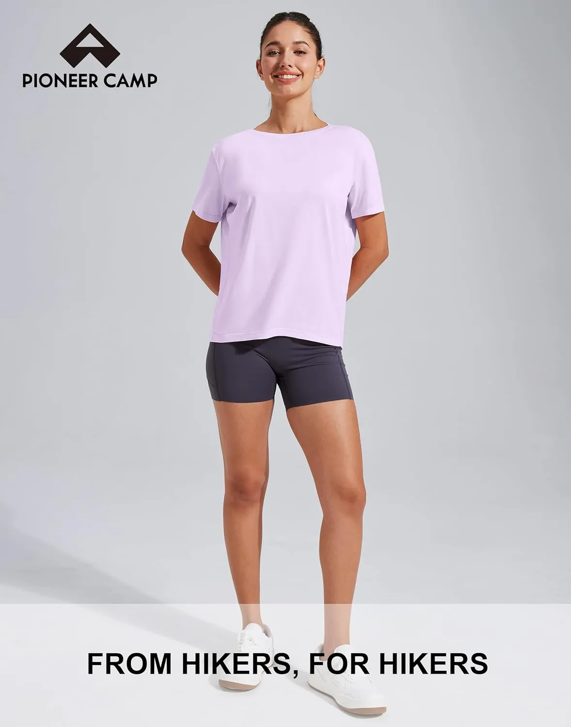 Pioneer Camp Women's Bamboo Viscose Short Sleeve Shirts Boat Neck Loose Fit Gym Workout T-Shirt Athletic Casual Tops