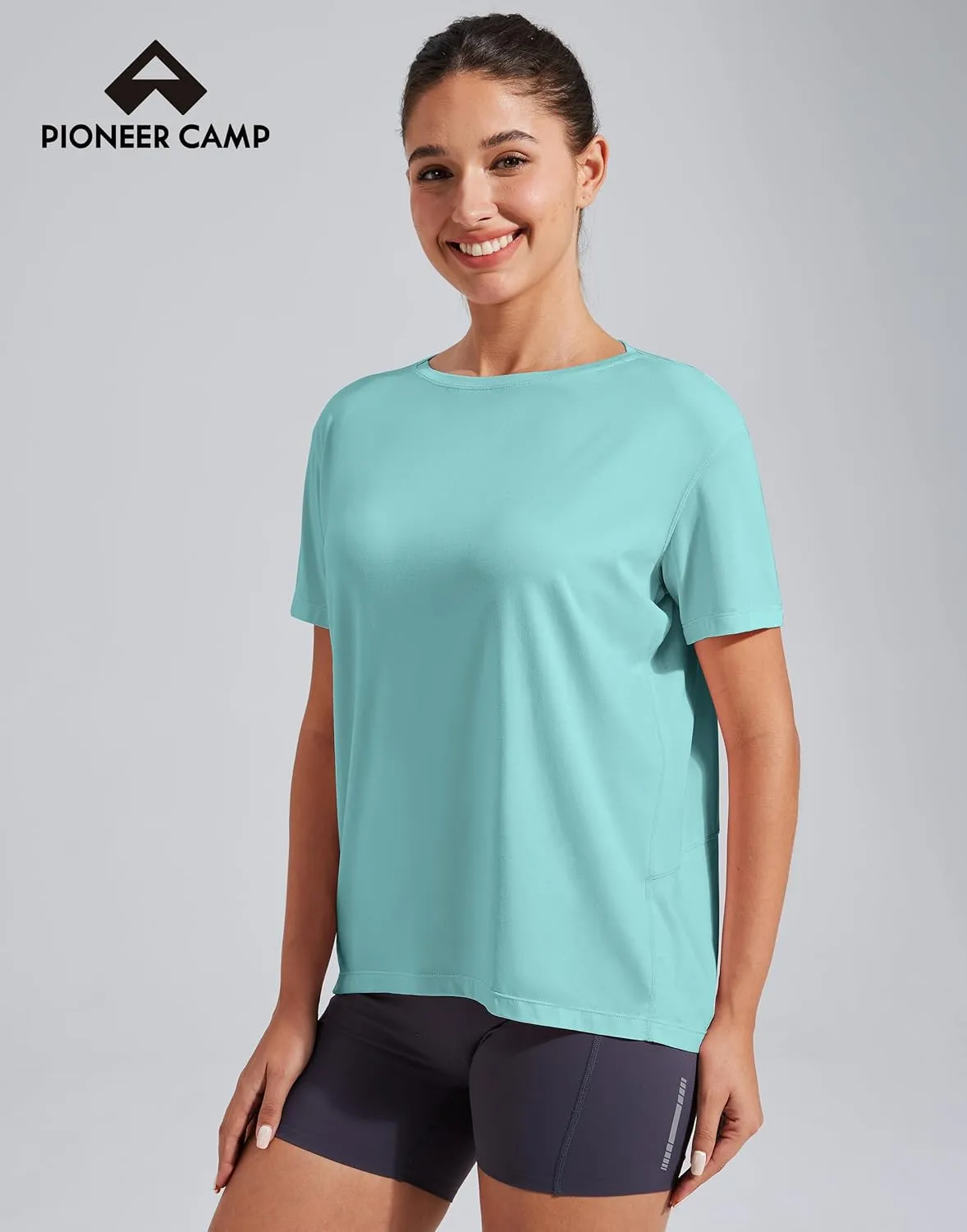 Pioneer Camp Women's Bamboo Viscose Short Sleeve Shirts Boat Neck Loose Fit Gym Workout T-Shirt Athletic Casual Tops