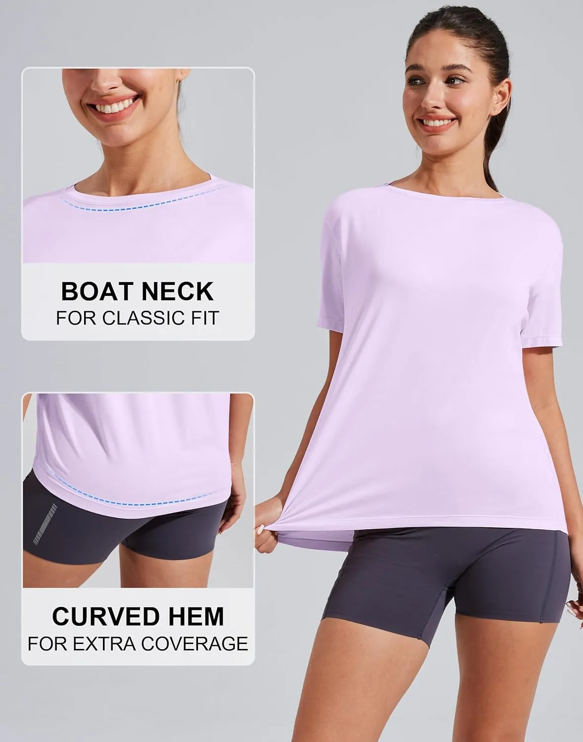 Pioneer Camp Women's Bamboo Viscose Short Sleeve Shirts Boat Neck Loose Fit Gym Workout T-Shirt Athletic Casual Tops